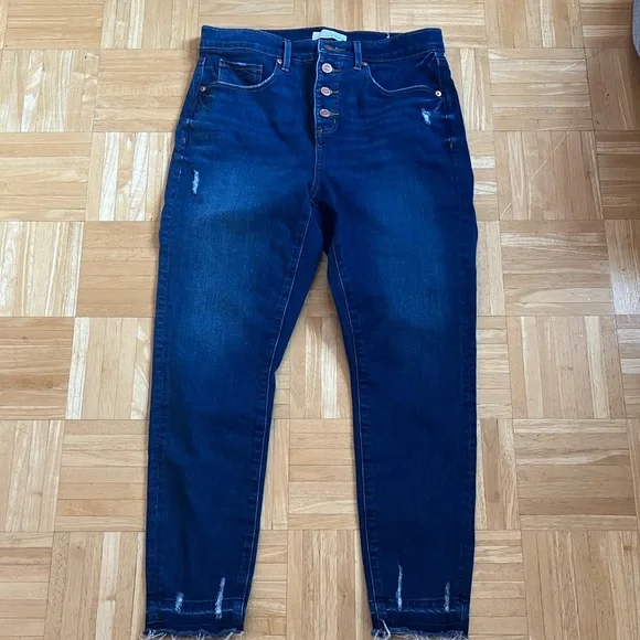 LOFT button fly high waist slim pockets skinny crop frayed cuff jeans EUC 8 - Picture 1 of 14
